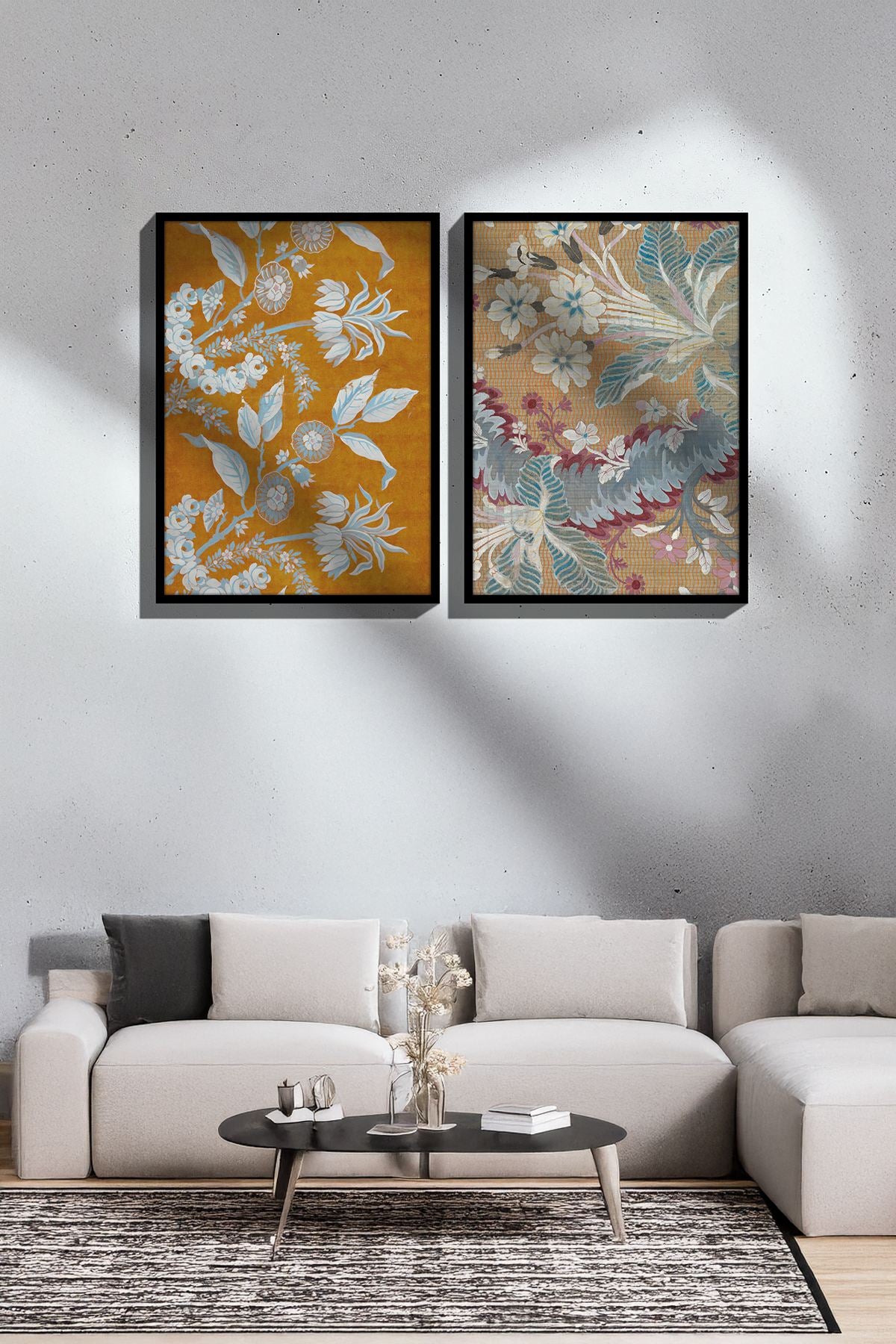 Conjunto de 2 Quadros Decorativos Emoldurados - Madeira Maciça 33x48cm - Impressão Digital Premium