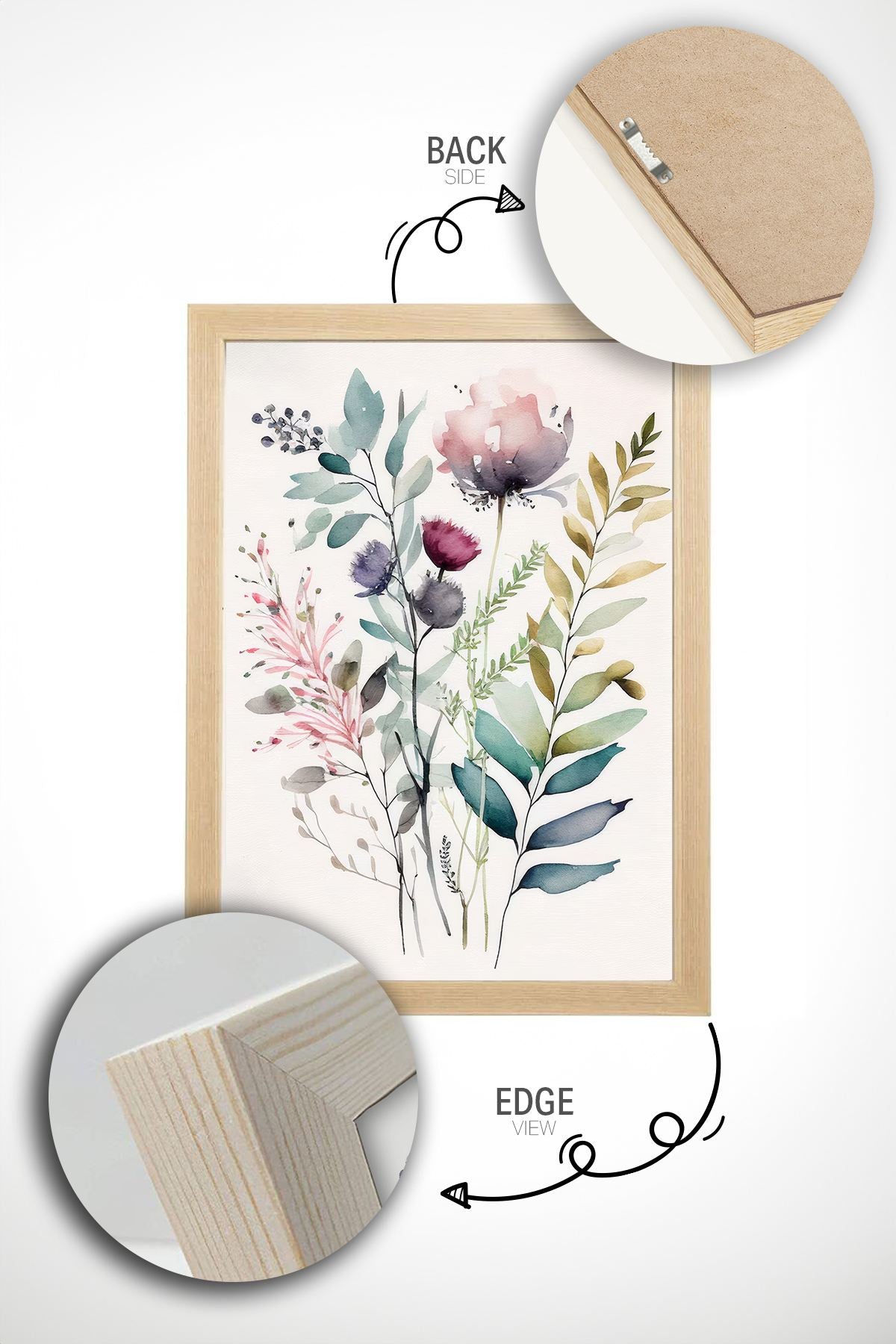 Conjunto de 2 Quadros Decorativos Emoldurados em Madeira Maciça - Impressão Digital Multicolor 33x48cm