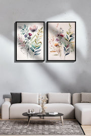 Conjunto de 2 Quadros Decorativos Emoldurados - Madeira Maciça 33x48cm - Impressão Digital Premium