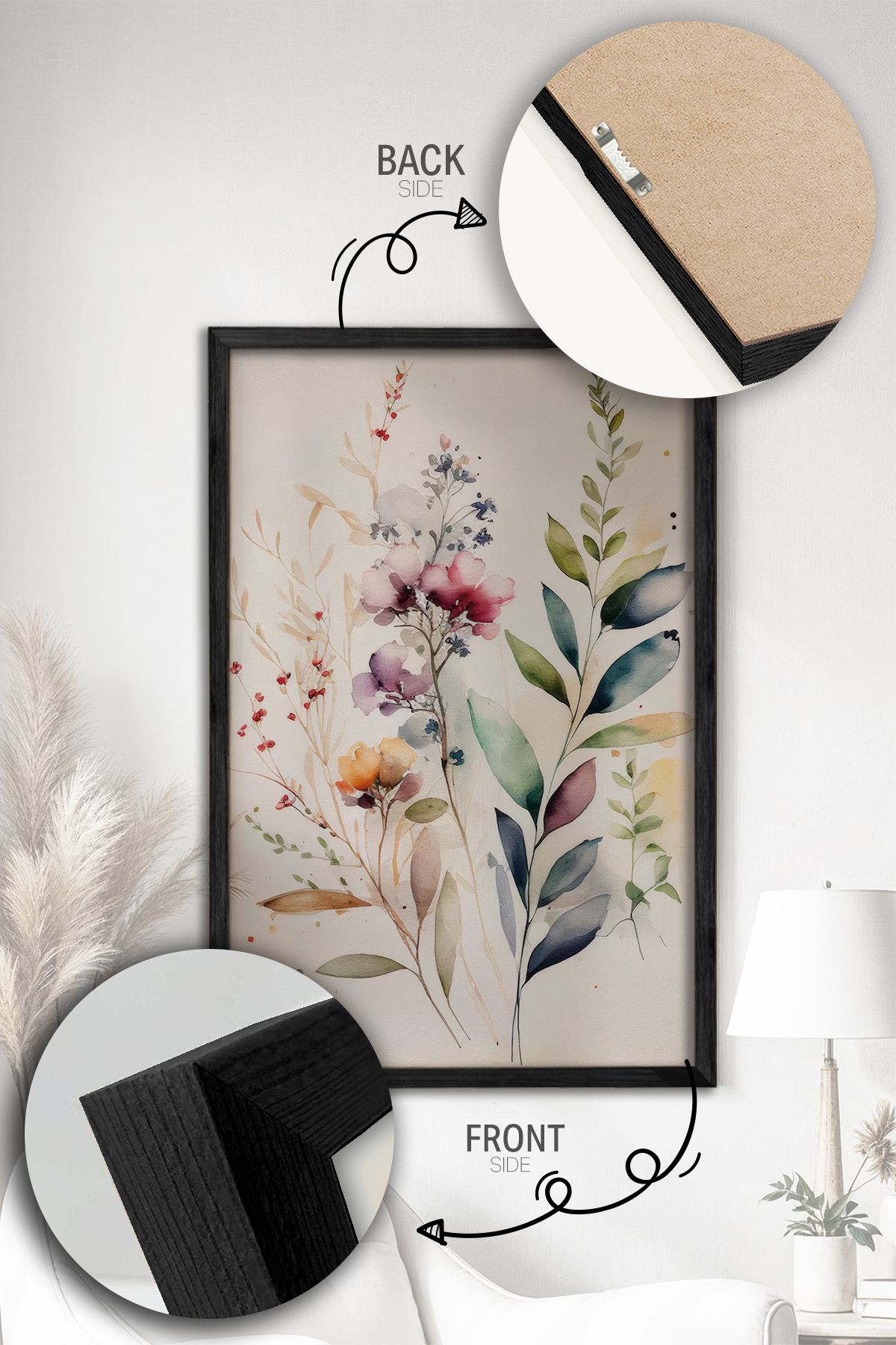 Conjunto de 2 Quadros Decorativos Emoldurados - Madeira Maciça 33x48cm - Impressão Digital Premium