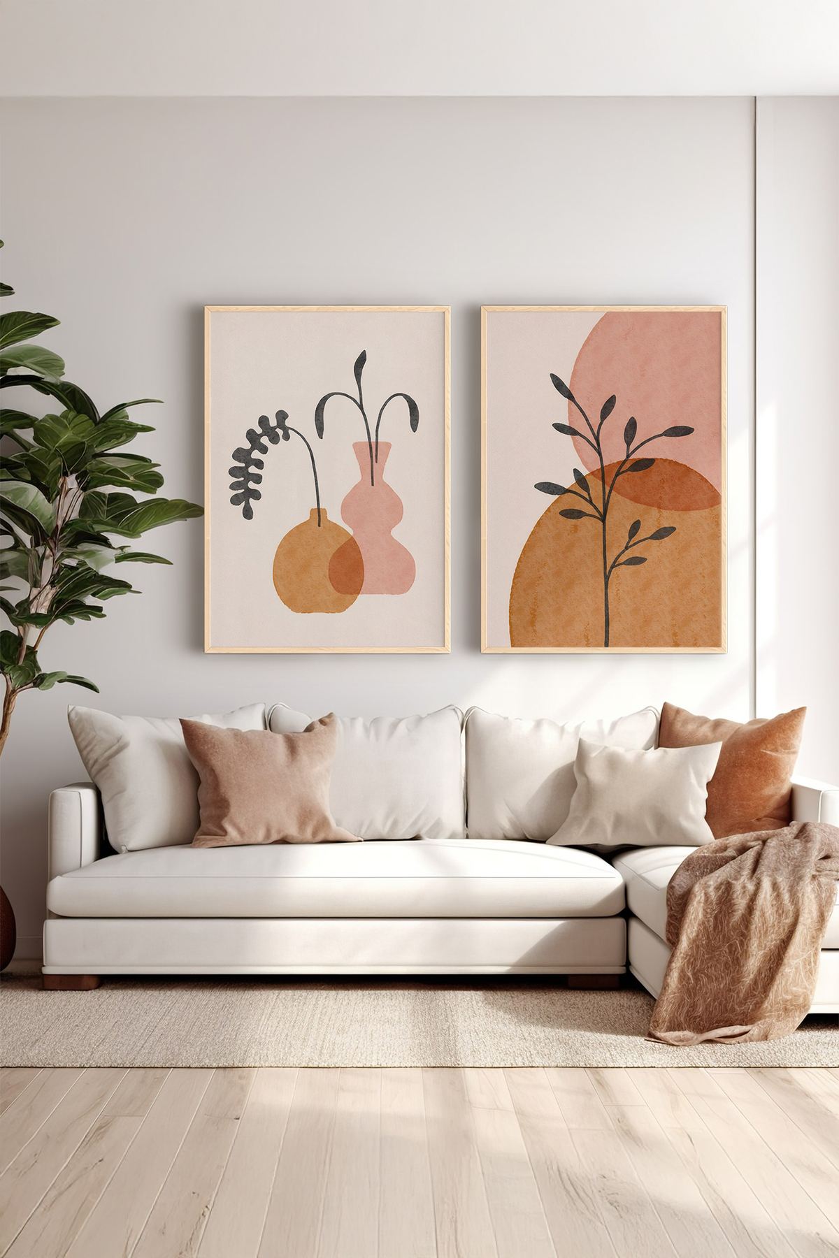 Conjunto de 2 Quadros Decorativos em Madeira Maciça - Impressão Digital Multicolor 33x48cm