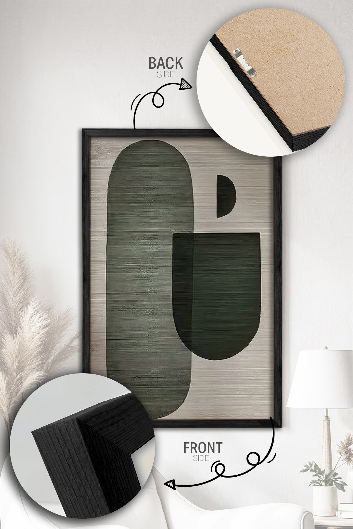 Conjunto de 2 Quadros Decorativos Emoldurados - Madeira Maciça 33x48cm - Modelo Ersy2 Preto Multicolor