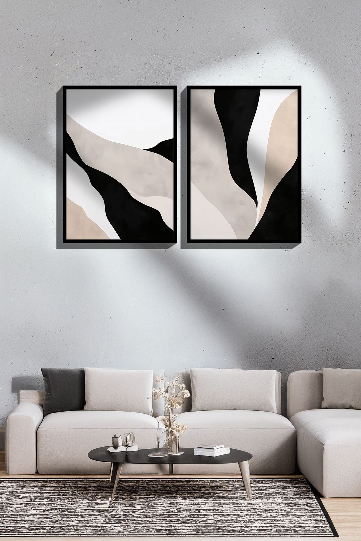 Conjunto de 2 Quadros Decorativos Emoldurados - Madeira Maciça 33x48cm - Impressão Digital Premium