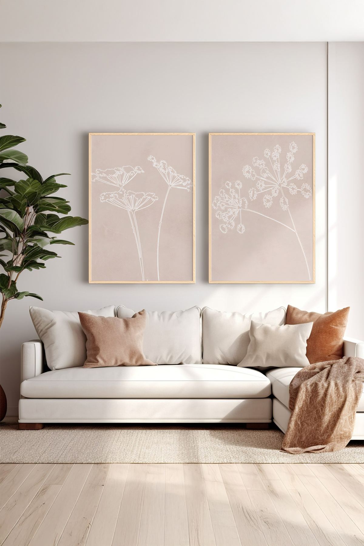 Conjunto de 2 Quadros Decorativos Multicolor com Moldura de Madeira Maciça - 33x48cm