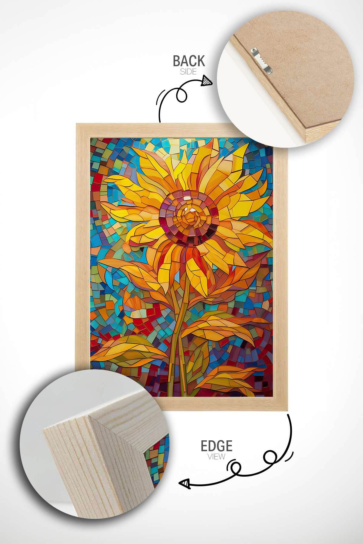 Quadro Decorativo Emoldurado Multicolor em Madeira Maciça - Arte Digital Premium 33x48cm