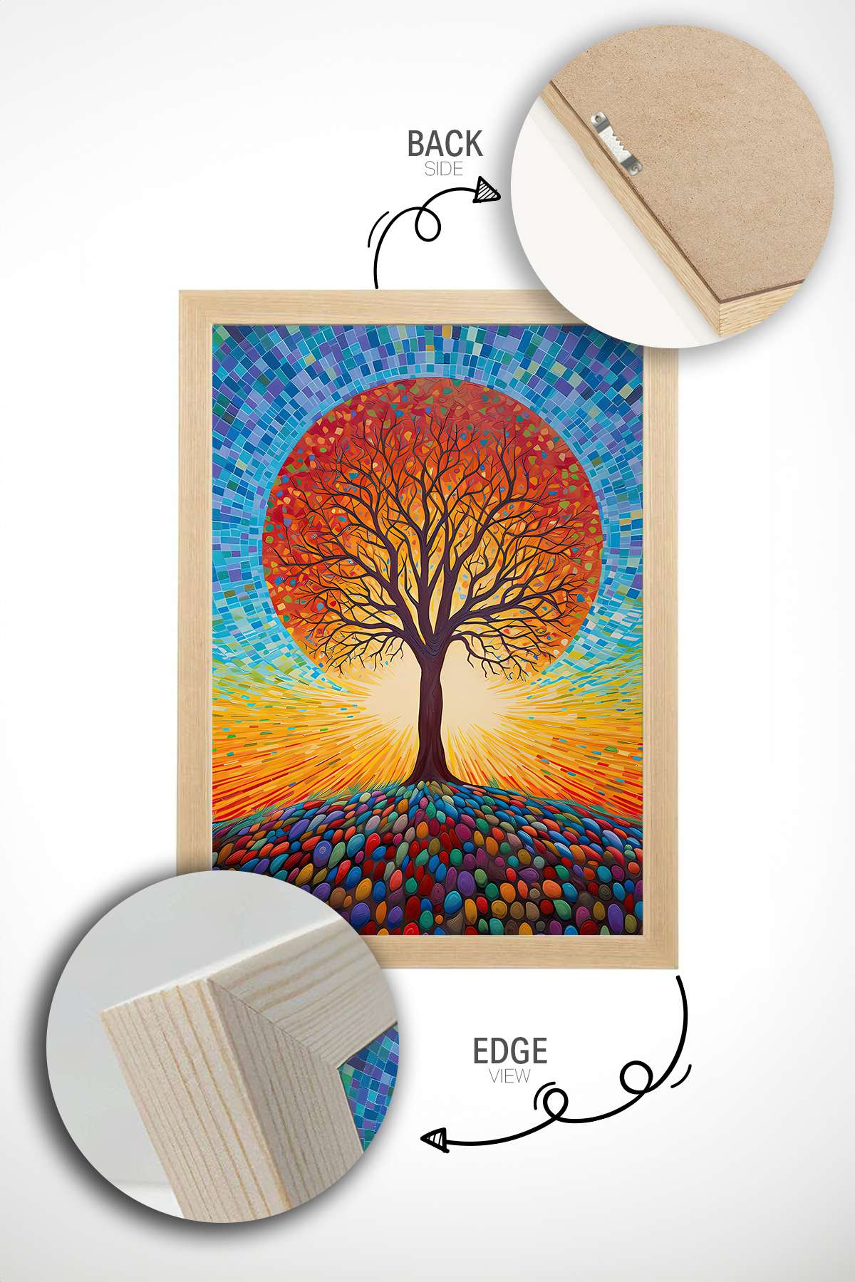 Quadro Decorativo Emoldurado Multicolor - Madeira Maciça 33x48cm - Impressão Digital Premium