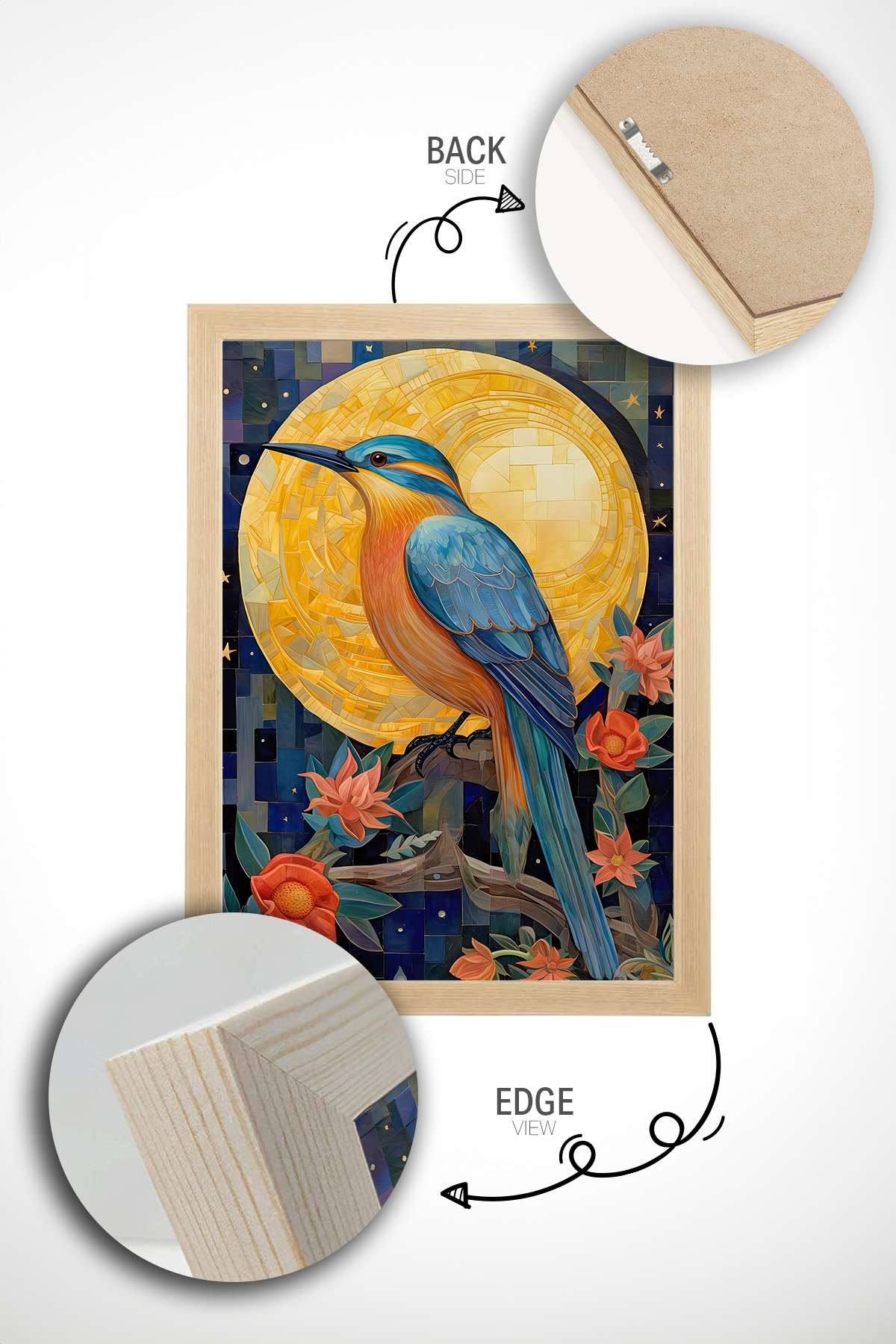 Quadro Decorativo Emoldurado Multicolor - Madeira Maciça 33x48cm - Impressão Digital de Alta Qualidade