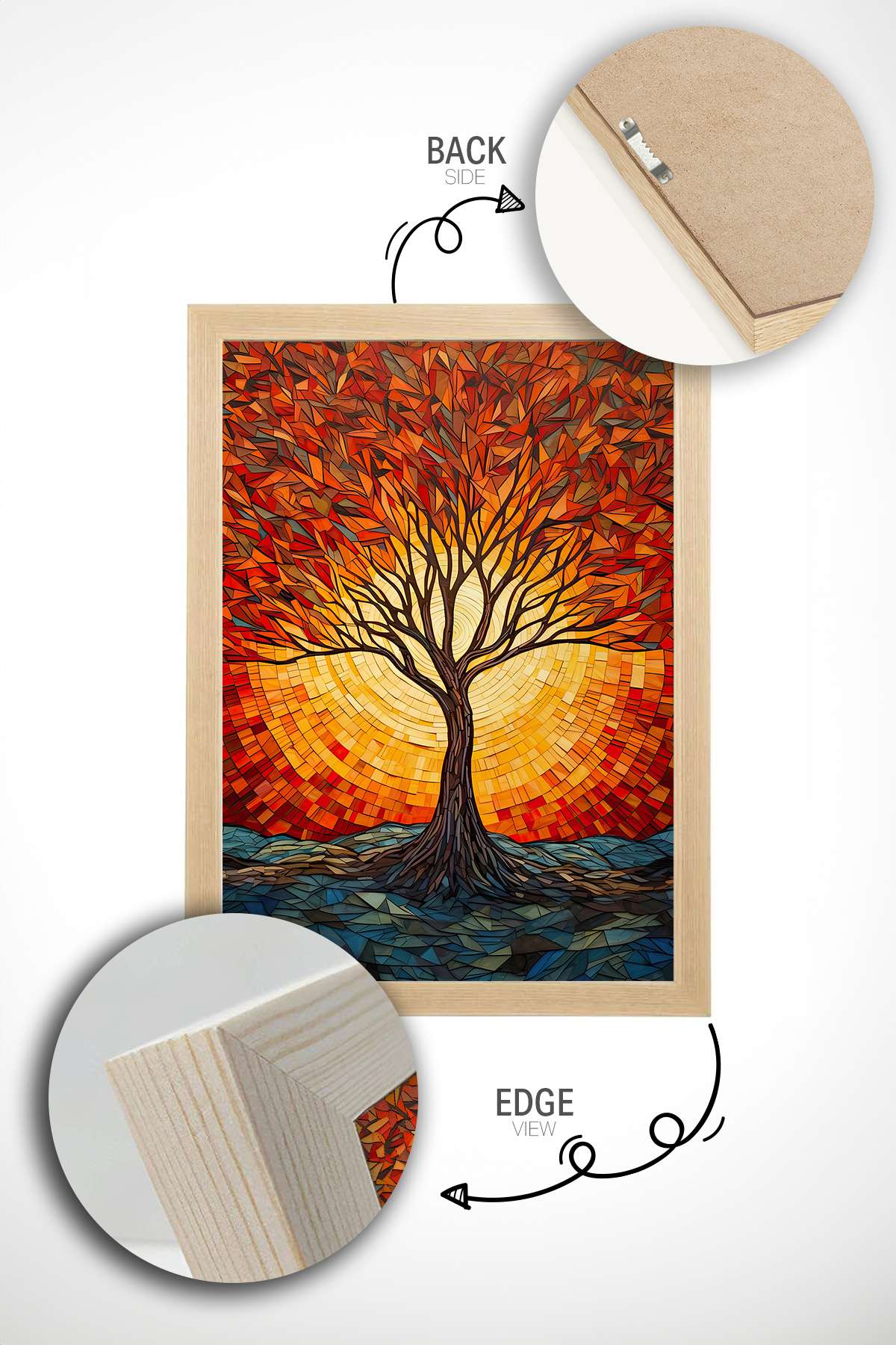 Quadro Decorativo Emoldurado Multicolor - Madeira Maciça 33x48cm - Impressão Digital de Alta Qualidade