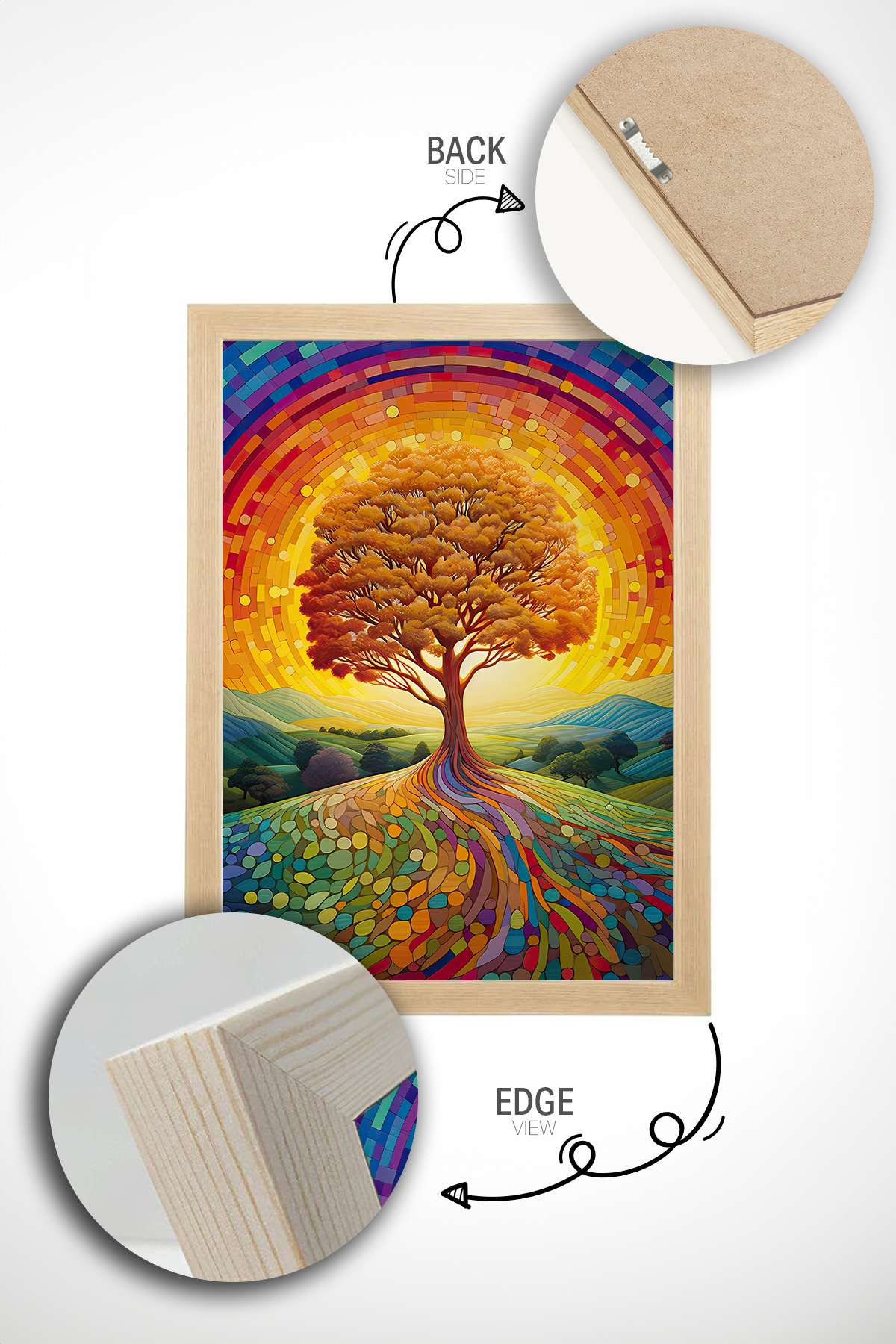 Quadro Decorativo Emoldurado Multicolor 33x48cm - Moldura Madeira Maciça 2cm - Impressão Digital em MDF