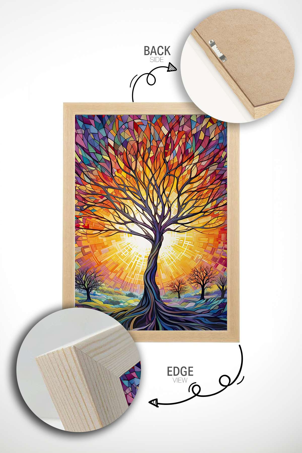 Quadro Decorativo Multicolor com Moldura de Madeira Maciça - Impressão Digital 33x48cm