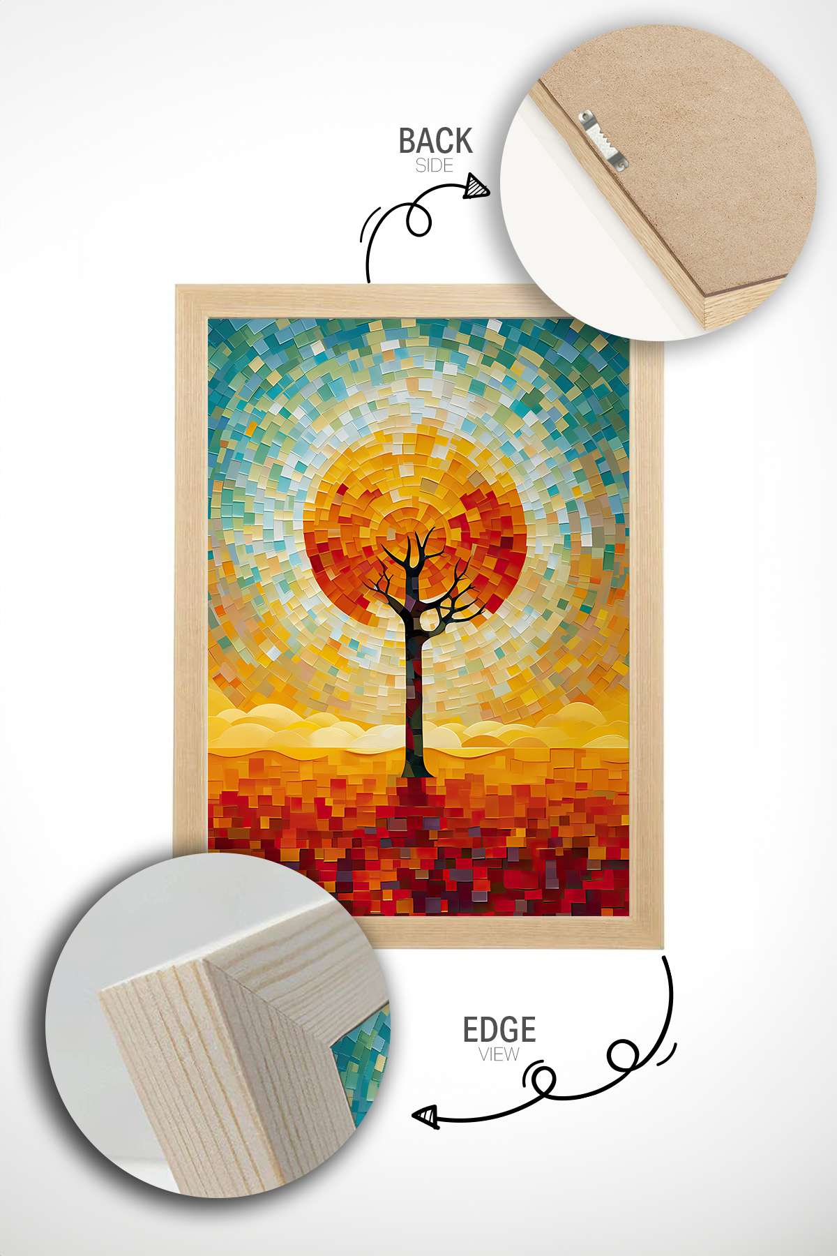 Quadro Decorativo Multicolor com Moldura de Madeira Maciça - Impressão Digital 33x48cm