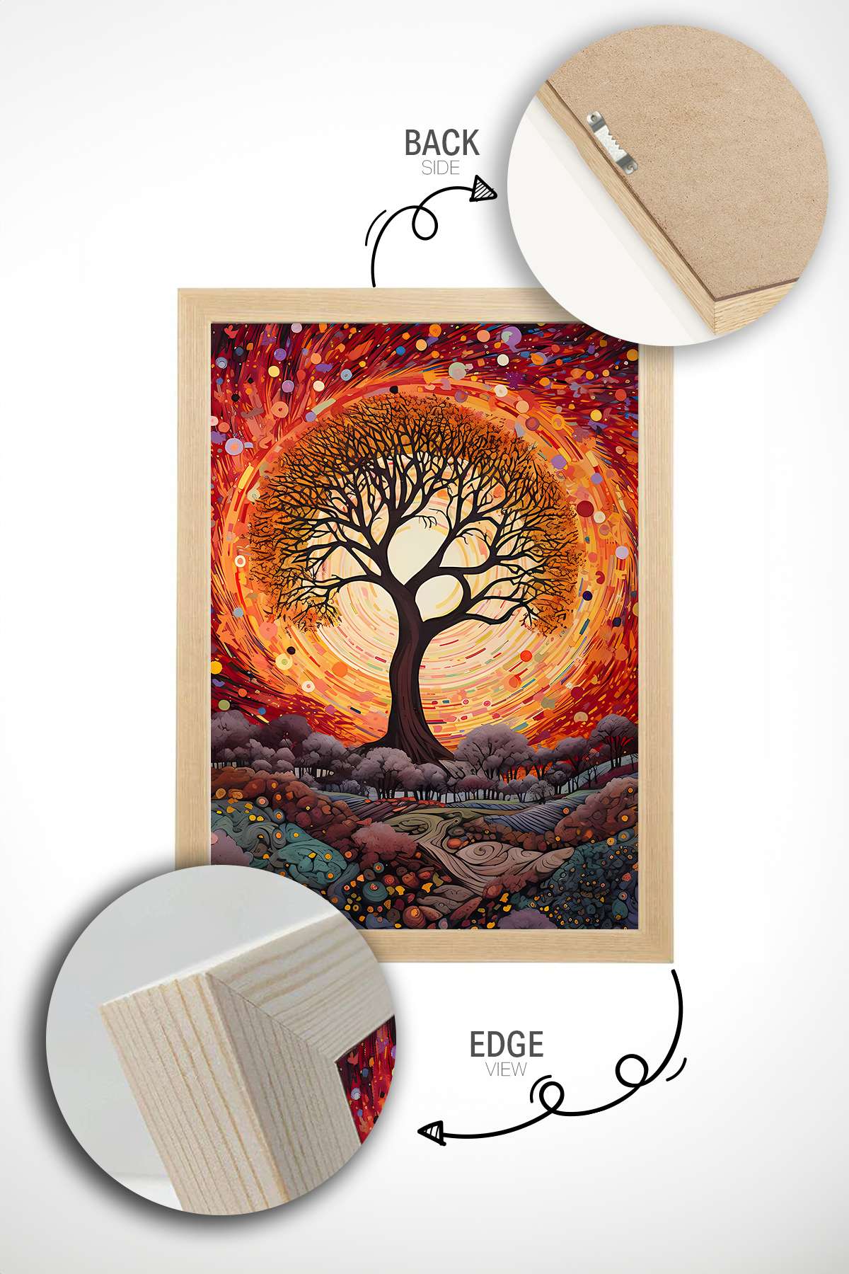 Quadro Decorativo Emoldurado Multicolor 33x48cm - Moldura Madeira Maciça 2cm - Impressão Digital em MDF