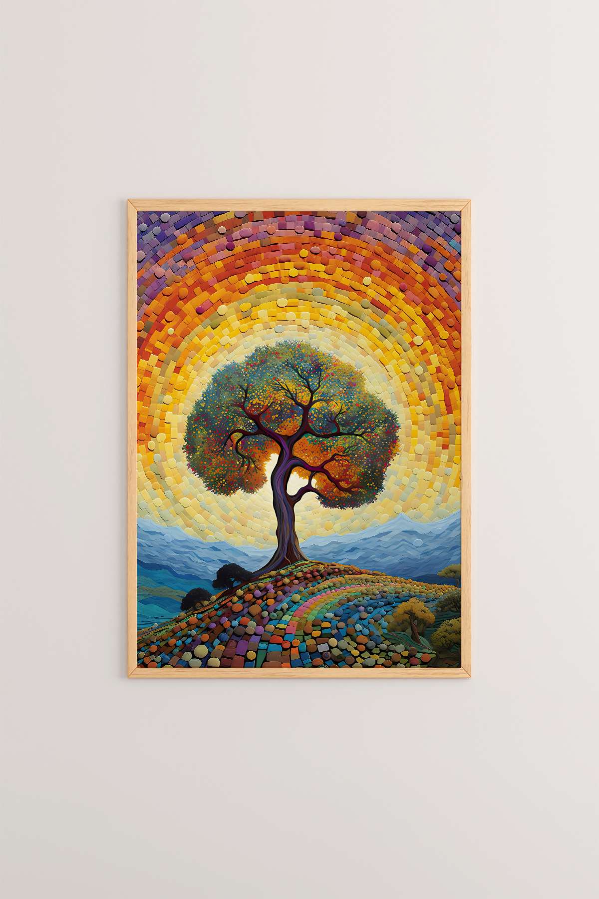 Quadro Decorativo Multicolor com Moldura de Madeira Maciça - Impressão Digital Premium 33x48cm