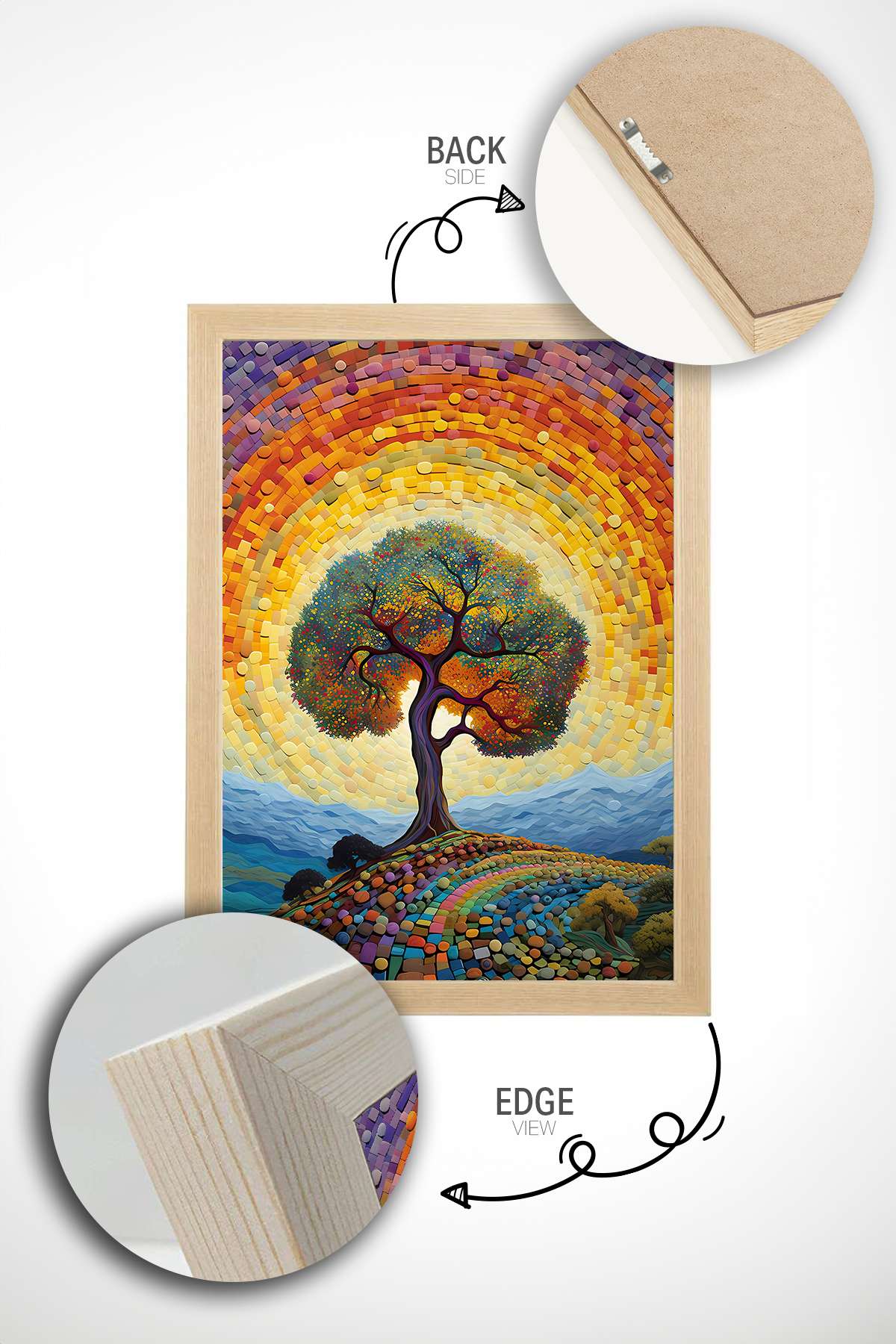 Quadro Decorativo Multicolor com Moldura de Madeira Maciça - Impressão Digital Premium 33x48cm