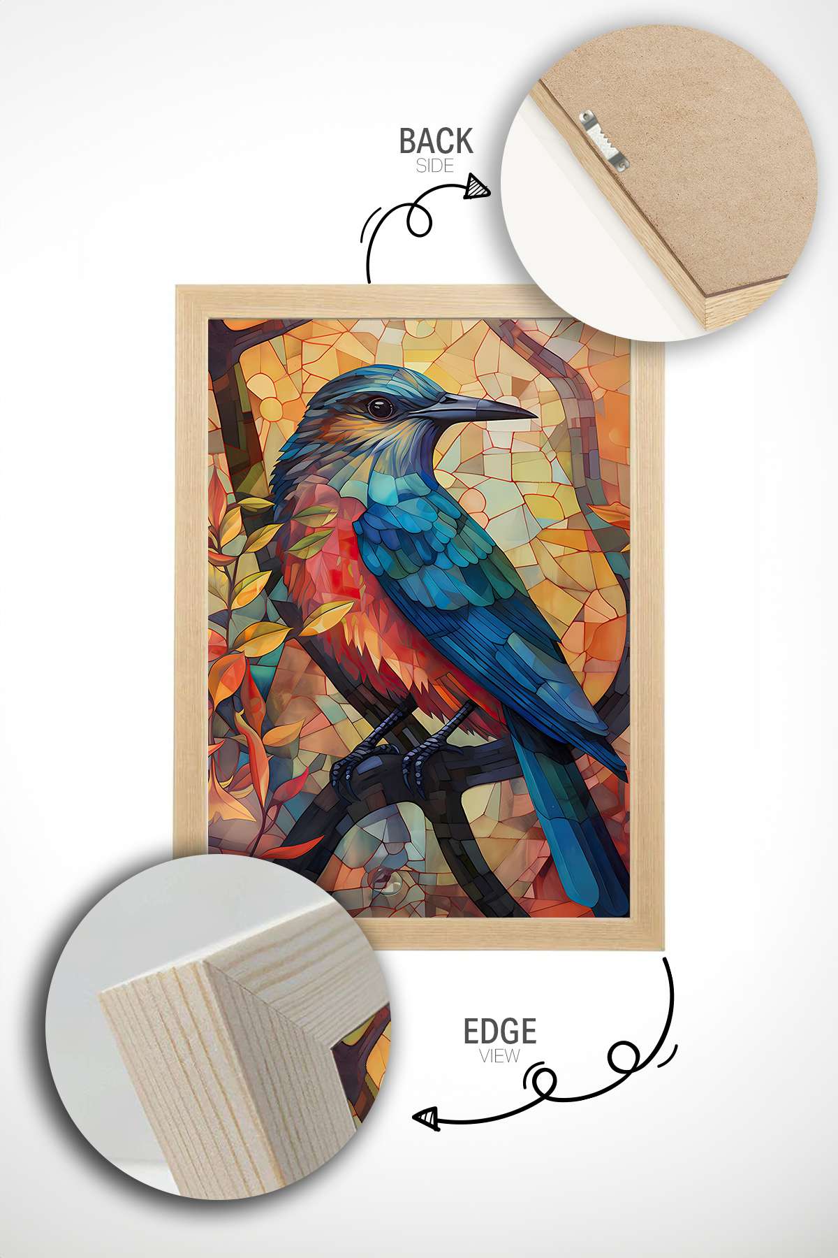 Quadro Decorativo Multicolor com Moldura de Madeira Maciça - Impressão Digital Premium 33x48cm