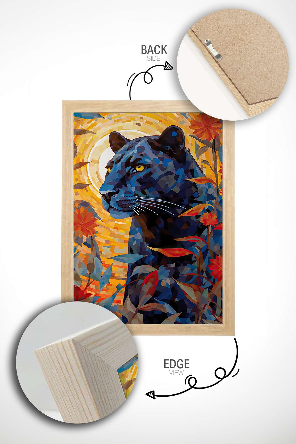 Quadro Decorativo Multicolor com Moldura de Madeira Maciça - Impressão Digital Premium 33x48cm