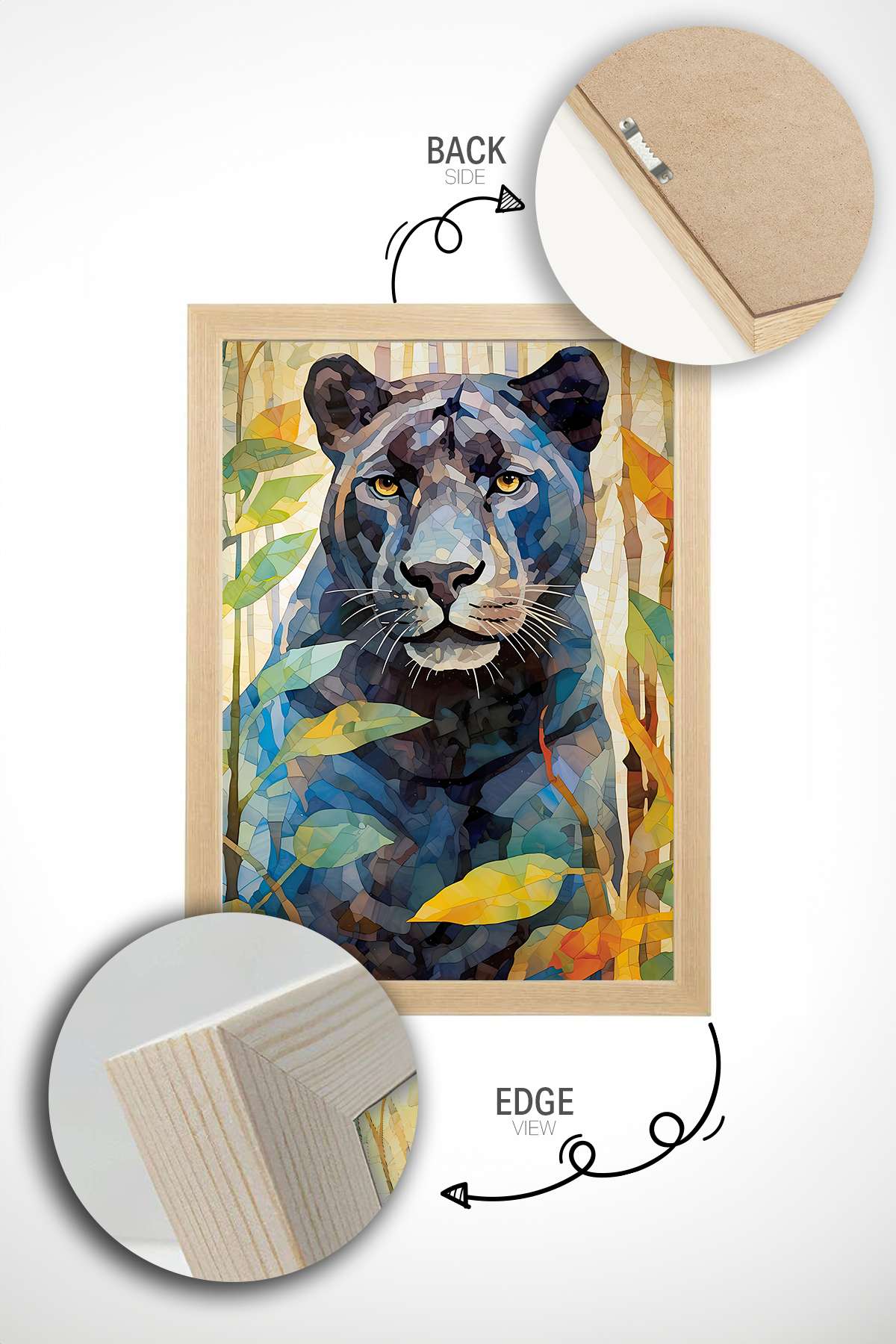 Quadro Decorativo Emoldurado Multicolor 33x48cm - Moldura Madeira Maciça 2cm - Impressão Digital em MDF