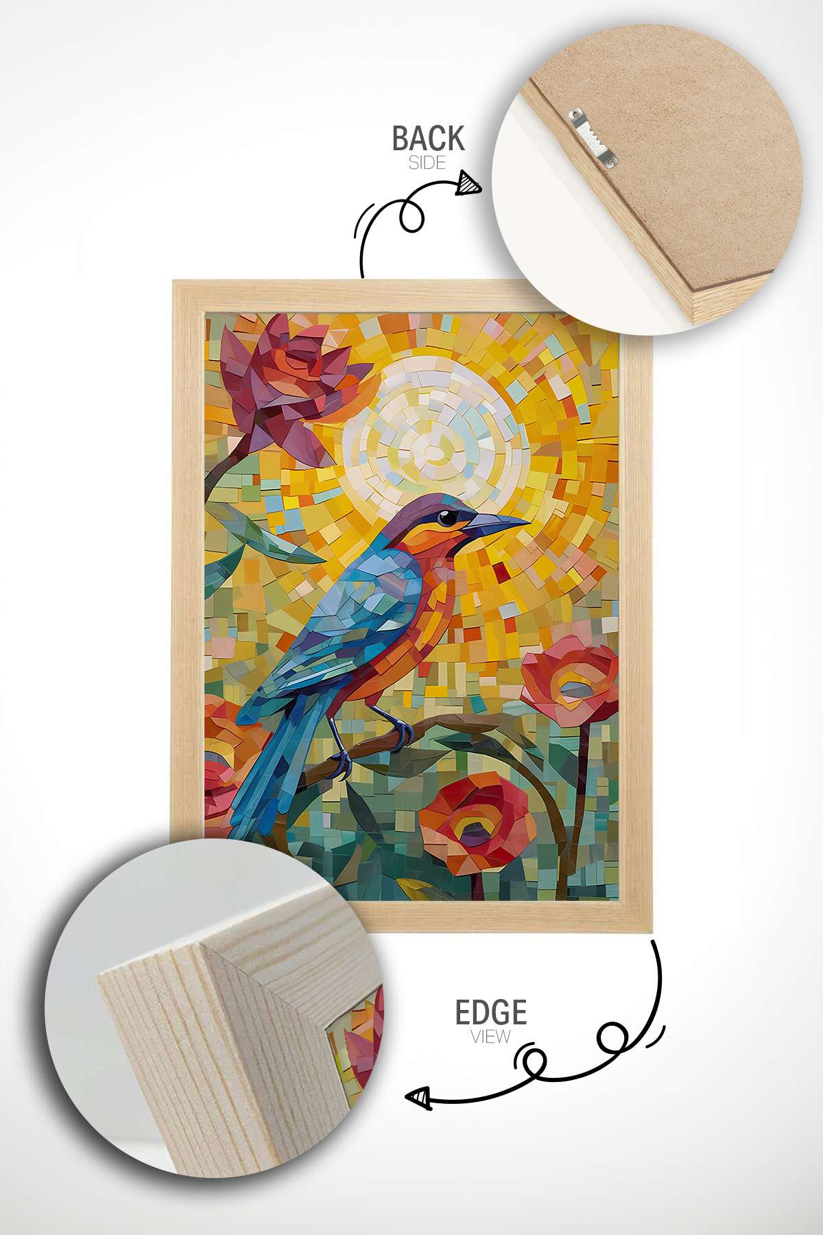 Quadro Decorativo Multicolor com Moldura de Madeira Maciça - Impressão Digital 33x48cm