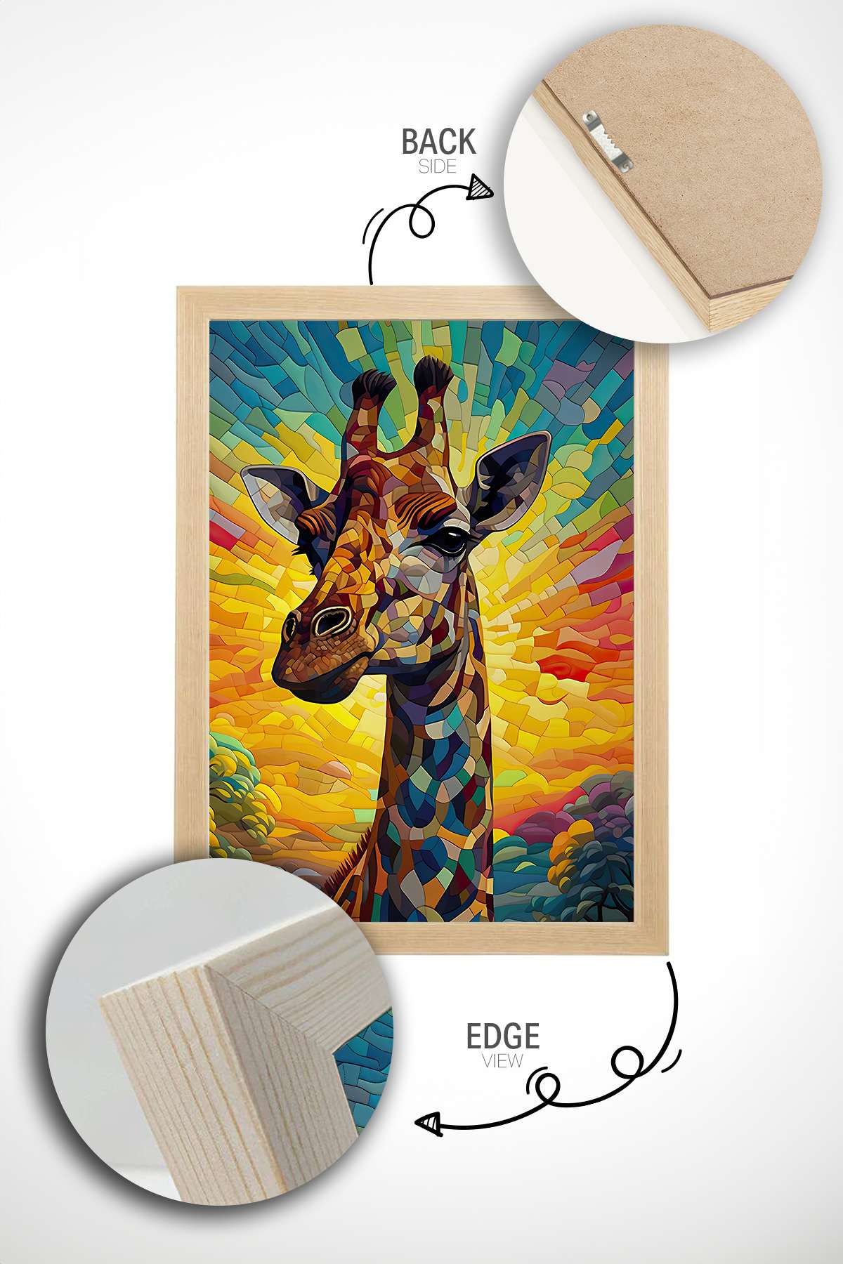 Quadro Decorativo Multicolor com Moldura de Madeira Maciça - Impressão Digital 33x48cm