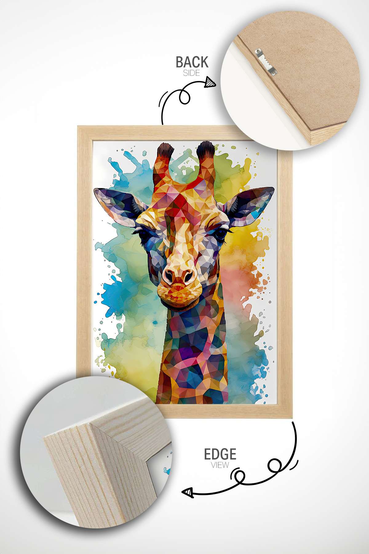 Quadro Decorativo Multicolor com Moldura de Madeira Maciça - Arte Digital Emoldurada 33x48cm