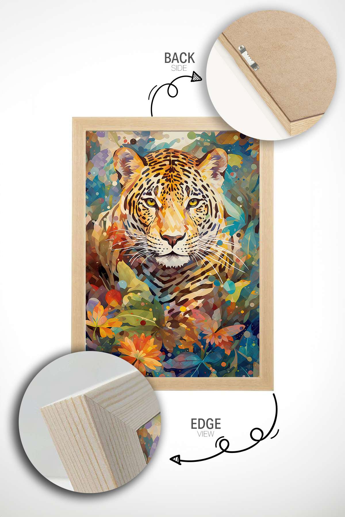 Quadro Decorativo Multicolor em Madeira Maciça - Arte Digital Emoldurada 33x48cm