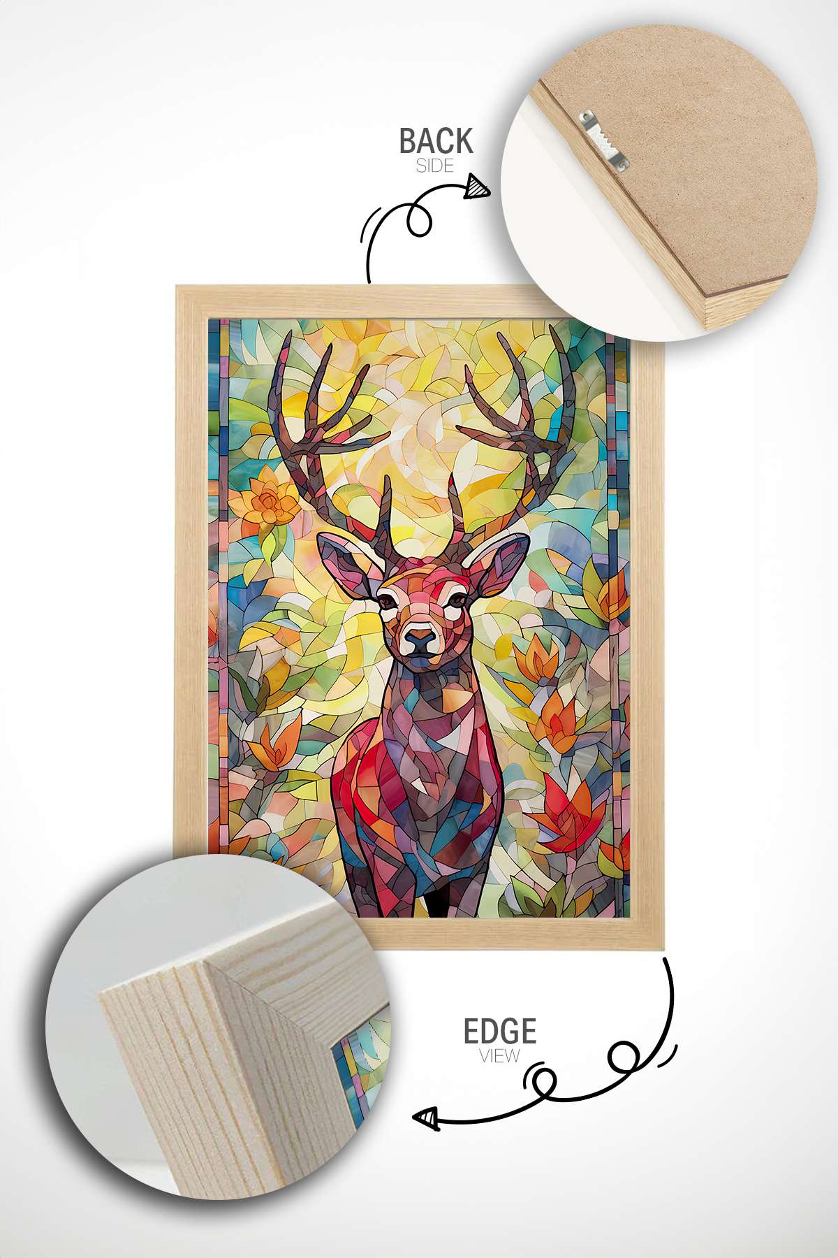 Quadro Decorativo Multicolor com Moldura de Madeira Maciça - Impressão Digital 33x48cm