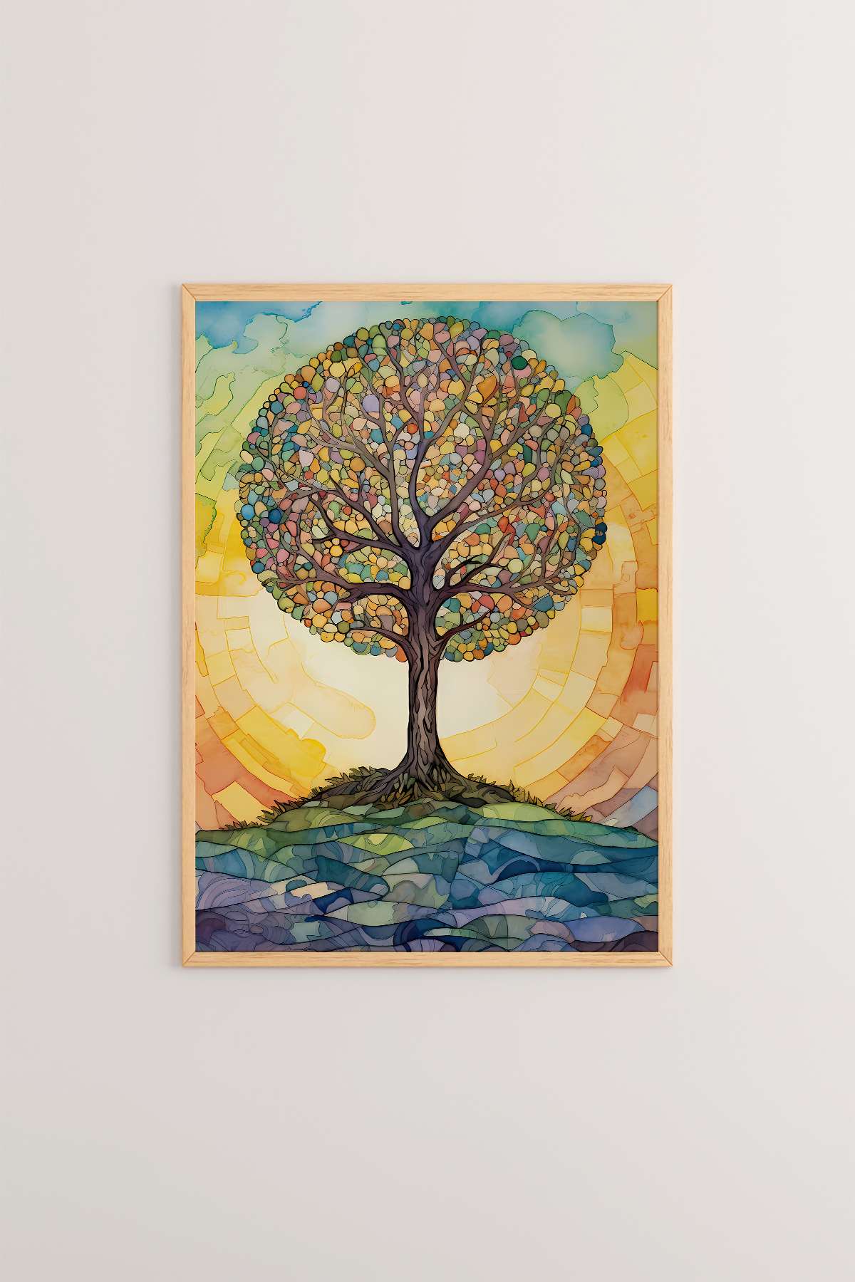 Quadro Decorativo Multicolor com Moldura de Madeira Maciça - Impressão Digital 33x48cm