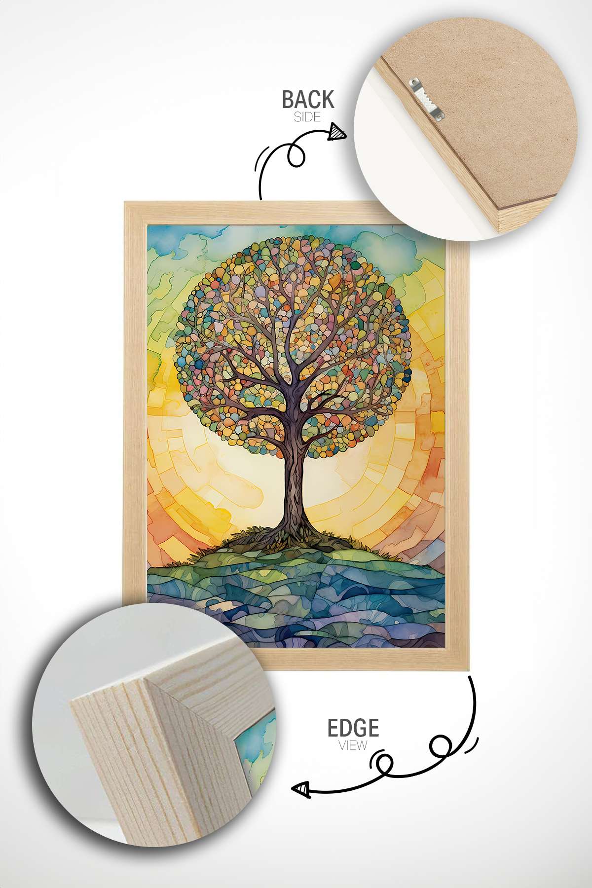 Quadro Decorativo Multicolor com Moldura de Madeira Maciça - Impressão Digital 33x48cm