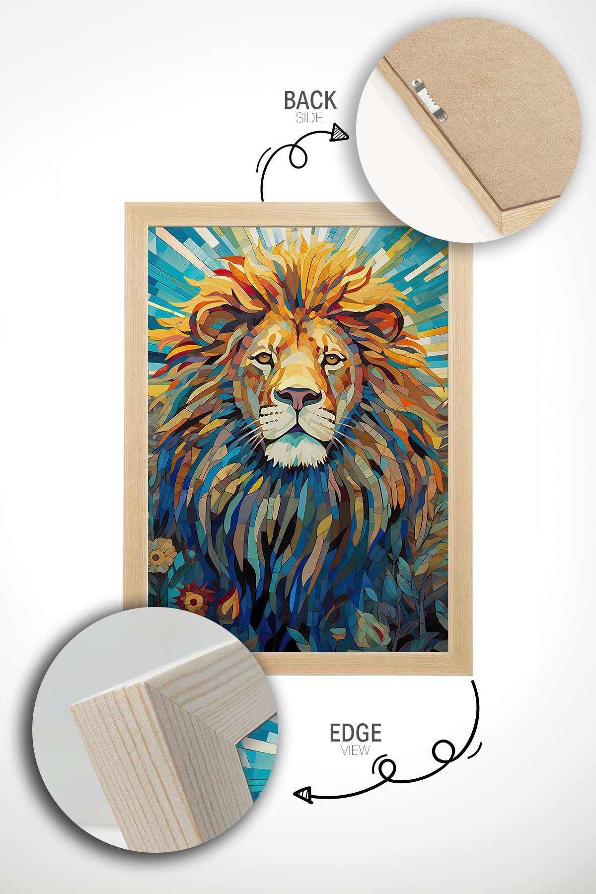 Quadro Decorativo Emoldurado Multicolor 33x48cm - Moldura Madeira Maciça 2cm - Impressão Digital em MDF