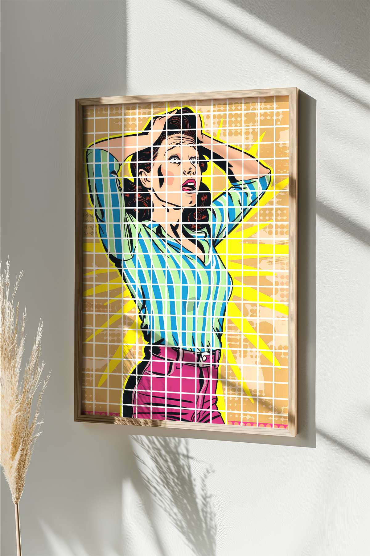 Quadro Decorativo Multicolor em Madeira Maciça - Arte Digital Emoldurada 33x48cm