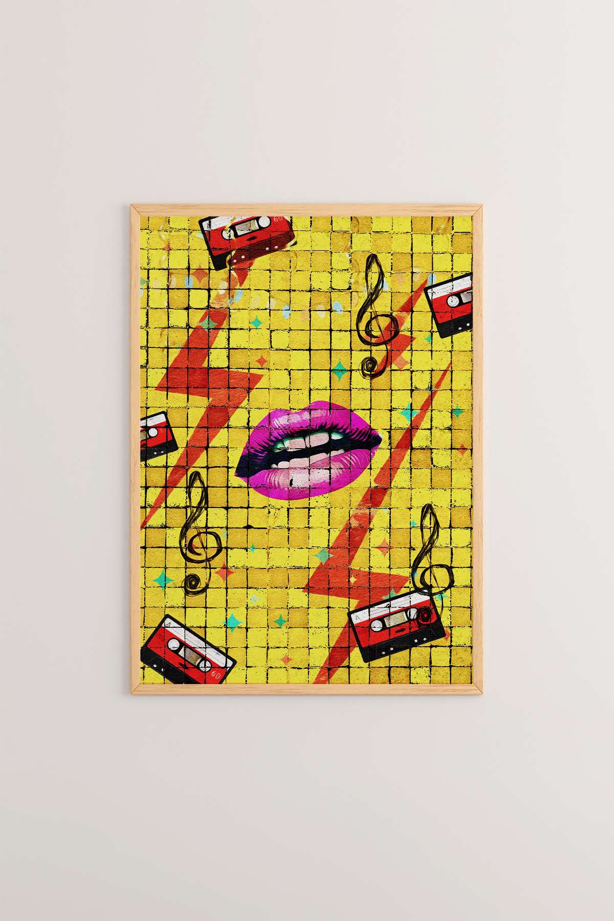 Quadro Decorativo Popmosaıc1 Multicolor - Pintura Emoldurada em Madeira Maciça 33x48cm