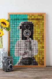 Quadro Decorativo Popmosaıc2 Multicolor - Pintura Emoldurada em Madeira Maciça 33x48cm