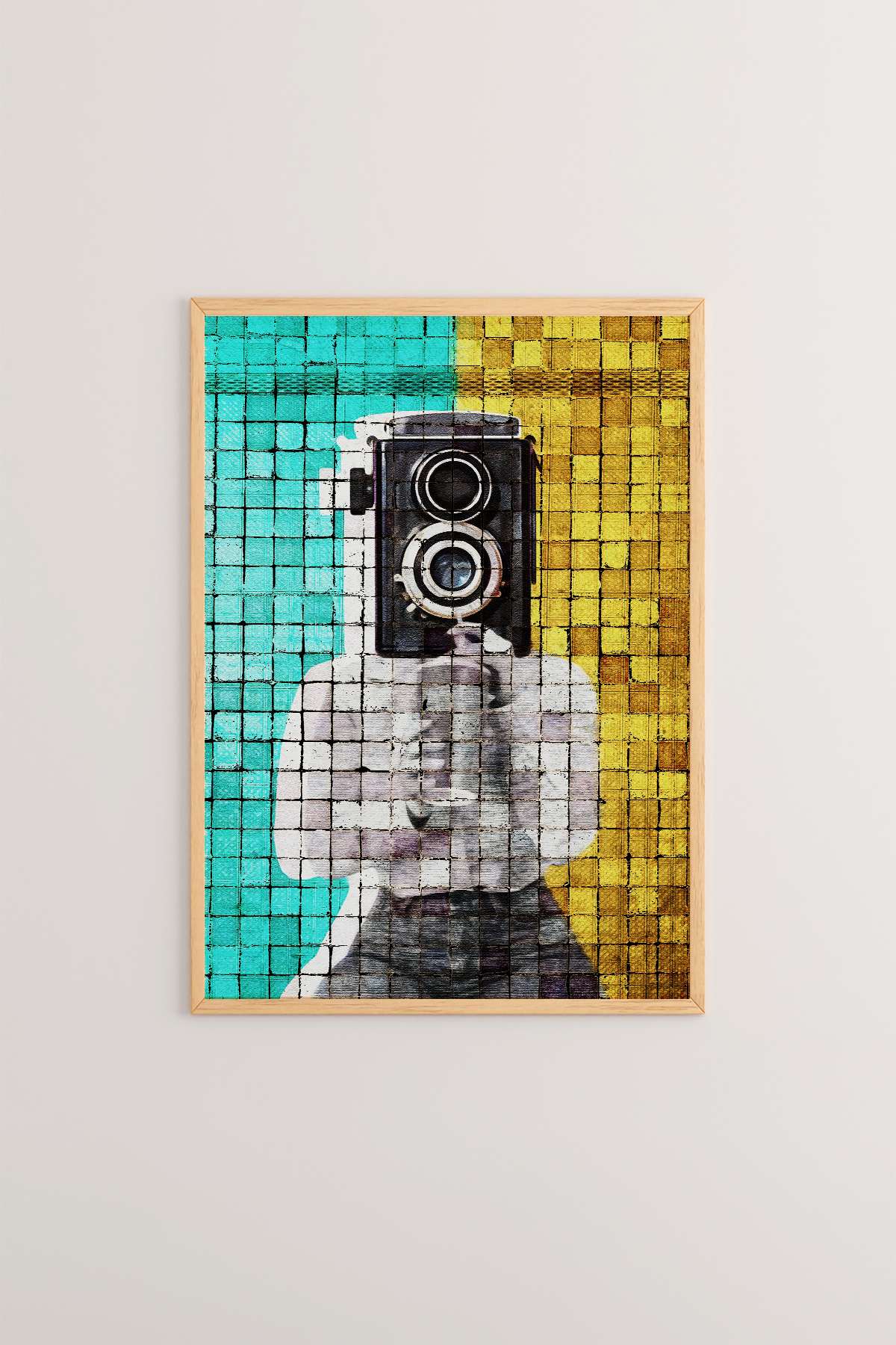 Quadro Decorativo Popmosaıc2 Multicolor - Pintura Emoldurada em Madeira Maciça 33x48cm