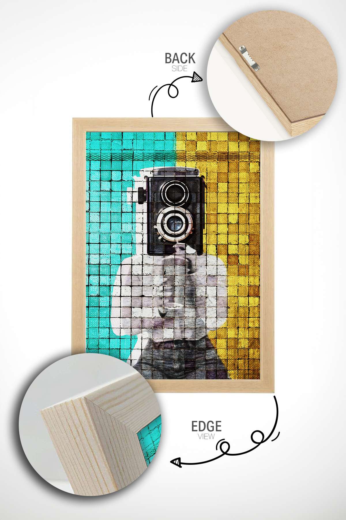 Quadro Decorativo Popmosaıc2 Multicolor - Pintura Emoldurada em Madeira Maciça 33x48cm