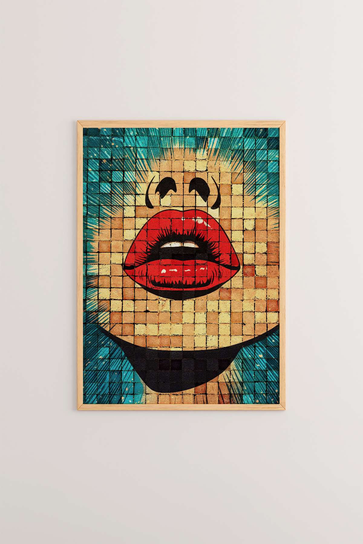 Quadro Decorativo Popmosaıc3 Multicolor - Pintura Emoldurada em Madeira Maciça 33x48cm com Impressão Digital