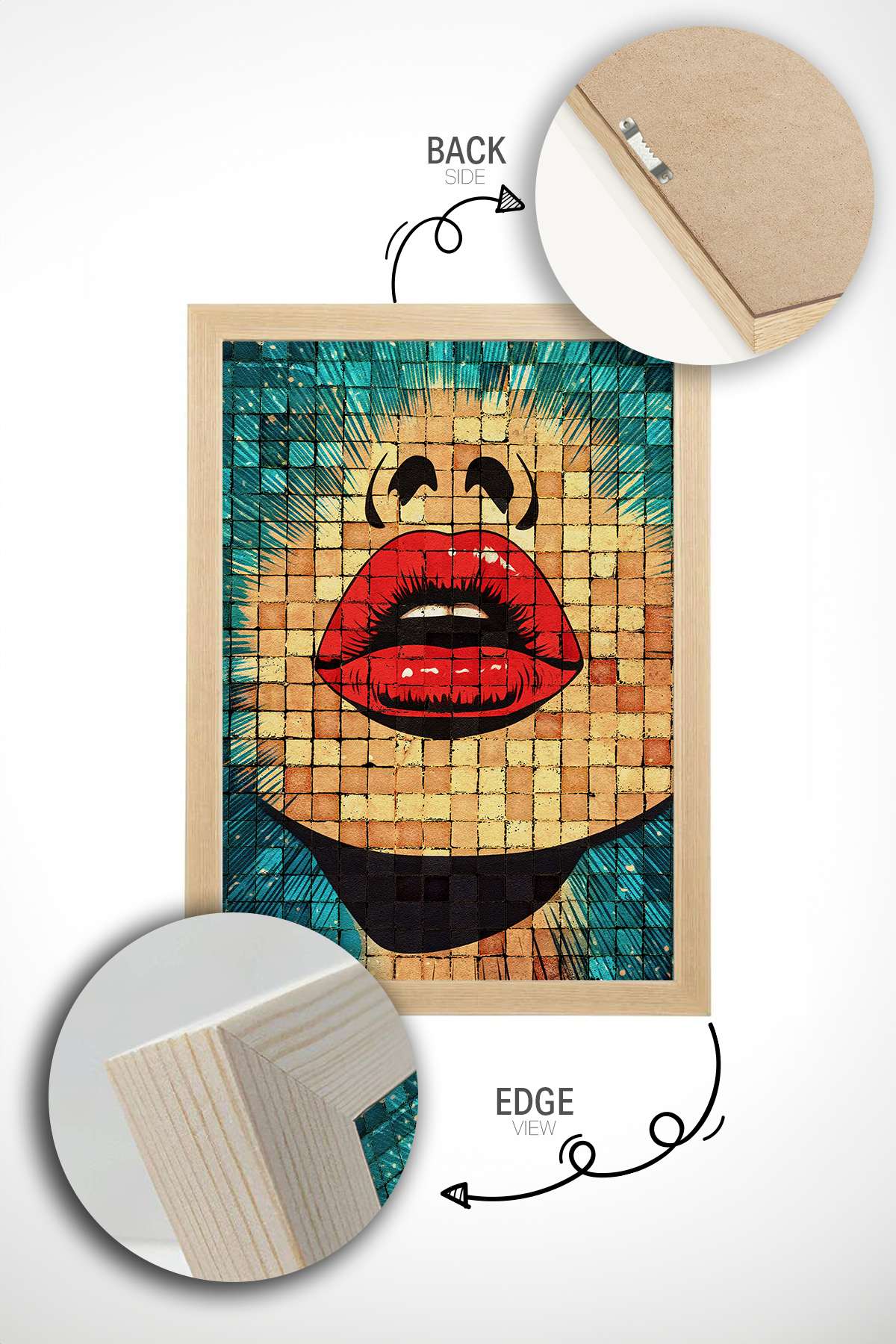 Quadro Decorativo Popmosaıc3 Multicolor - Pintura Emoldurada em Madeira Maciça 33x48cm com Impressão Digital