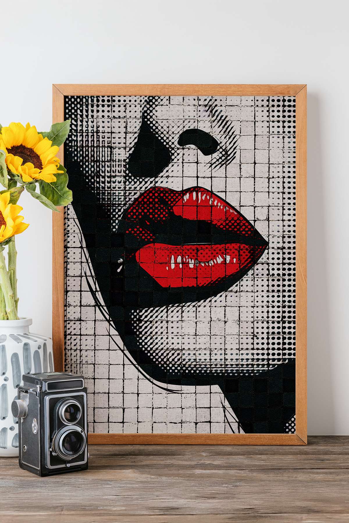 Quadro Decorativo Popmosaıc4 Multicolor - Pintura Emoldurada em Madeira Maciça 33x48cm