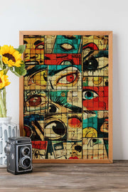 Quadro Decorativo Popmosaıc5 Multicolor - Pintura Emoldurada em Madeira Maciça 33x48cm