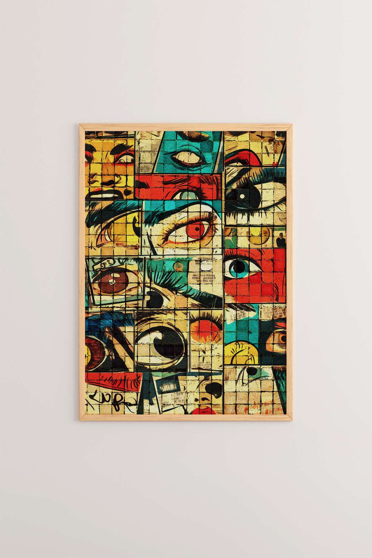 Quadro Decorativo Popmosaıc5 Multicolor - Pintura Emoldurada em Madeira Maciça 33x48cm