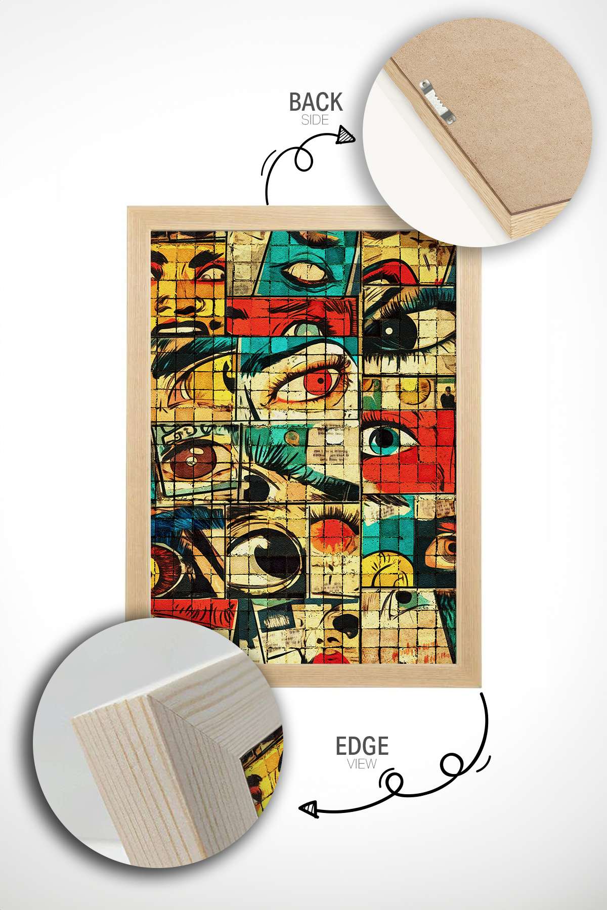 Quadro Decorativo Popmosaıc5 Multicolor - Pintura Emoldurada em Madeira Maciça 33x48cm