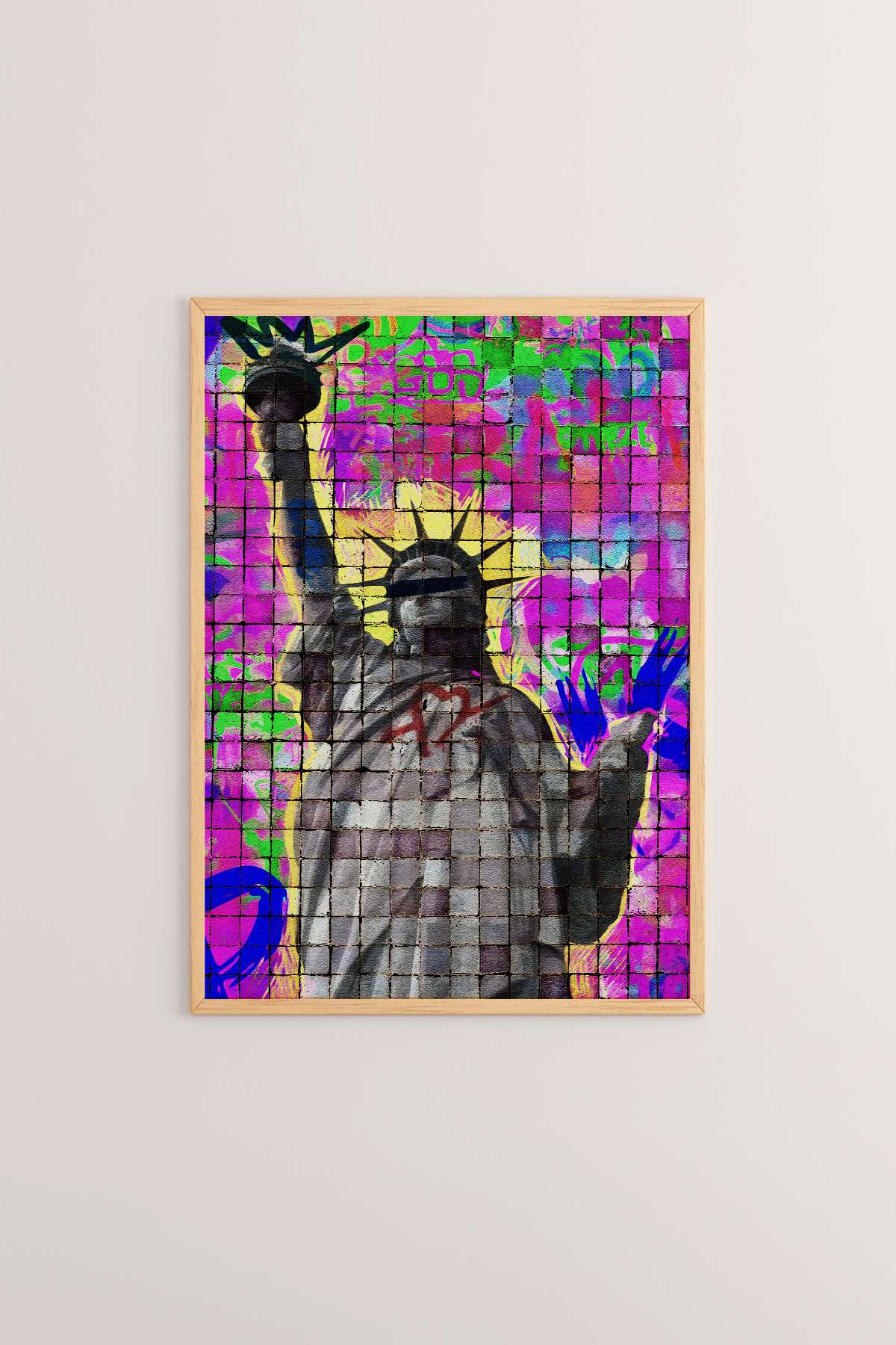 Quadro Decorativo Popmosaıc6 Multicolor - Pintura Emoldurada em Madeira Maciça 33x48cm