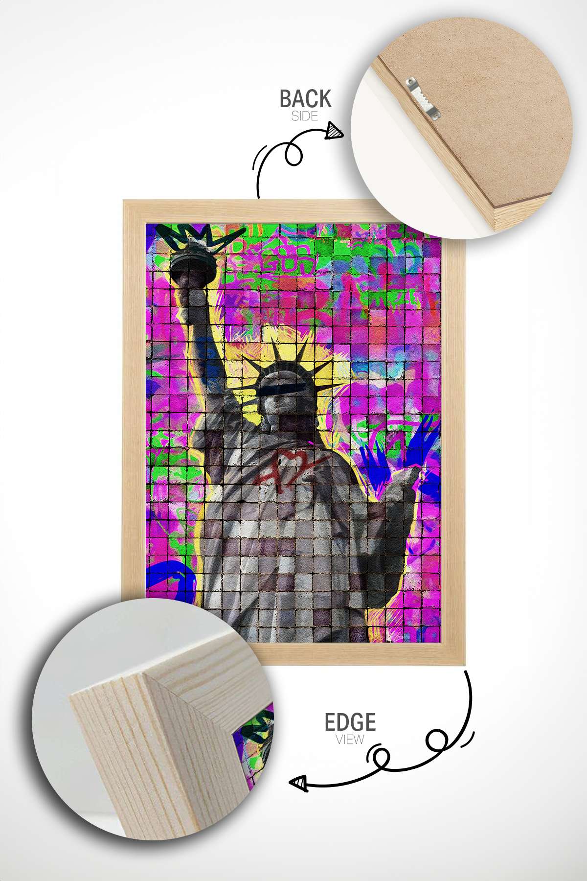 Quadro Decorativo Popmosaıc6 Multicolor - Pintura Emoldurada em Madeira Maciça 33x48cm