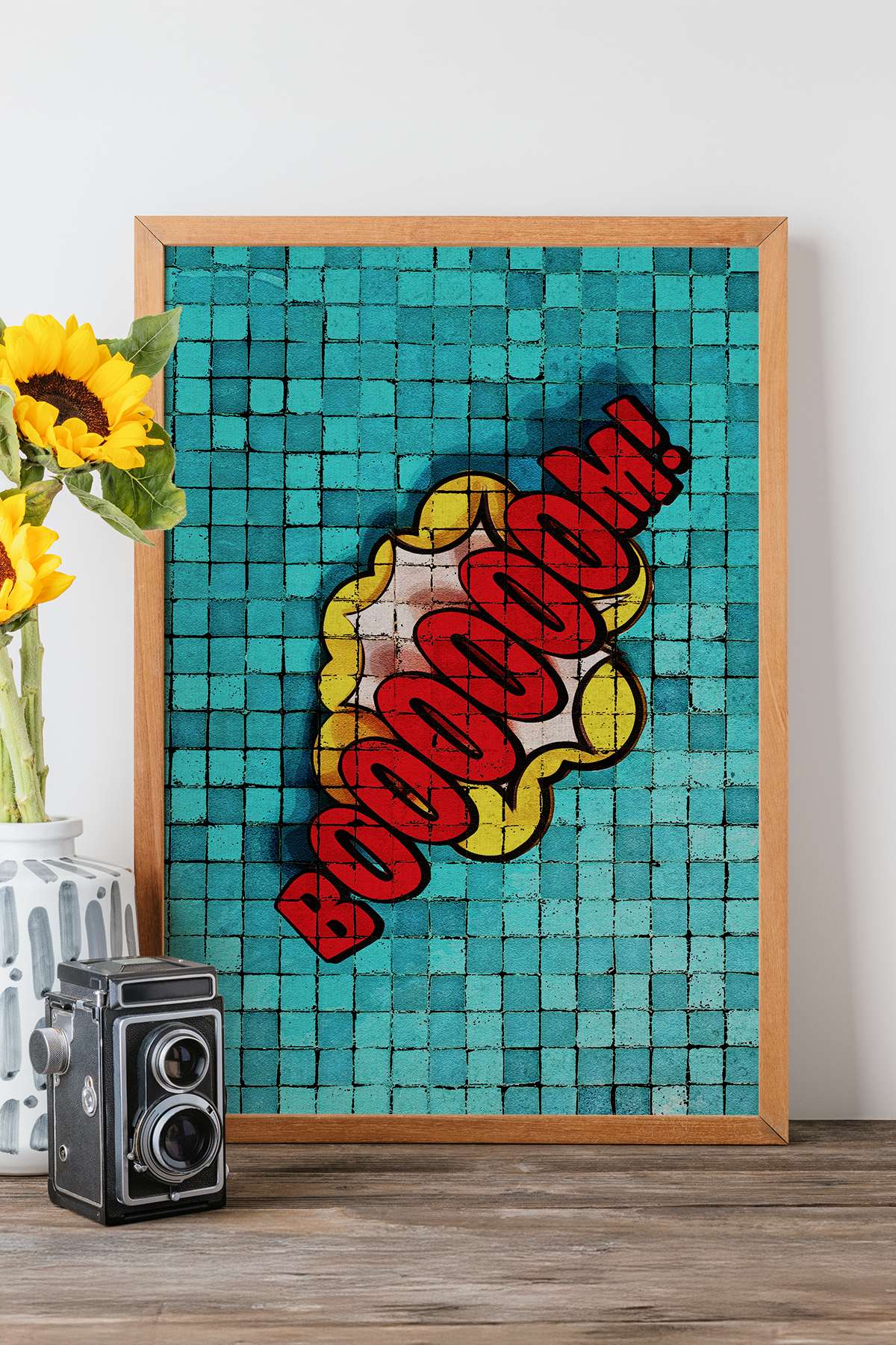 Quadro Decorativo Popmosaıc8 Multicolor - Pintura Emoldurada em Madeira Maciça 33x48cm