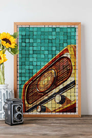 Quadro Decorativo Popmosaıc9 Multicolor - Pintura Emoldurada em Madeira Maciça 33x48cm