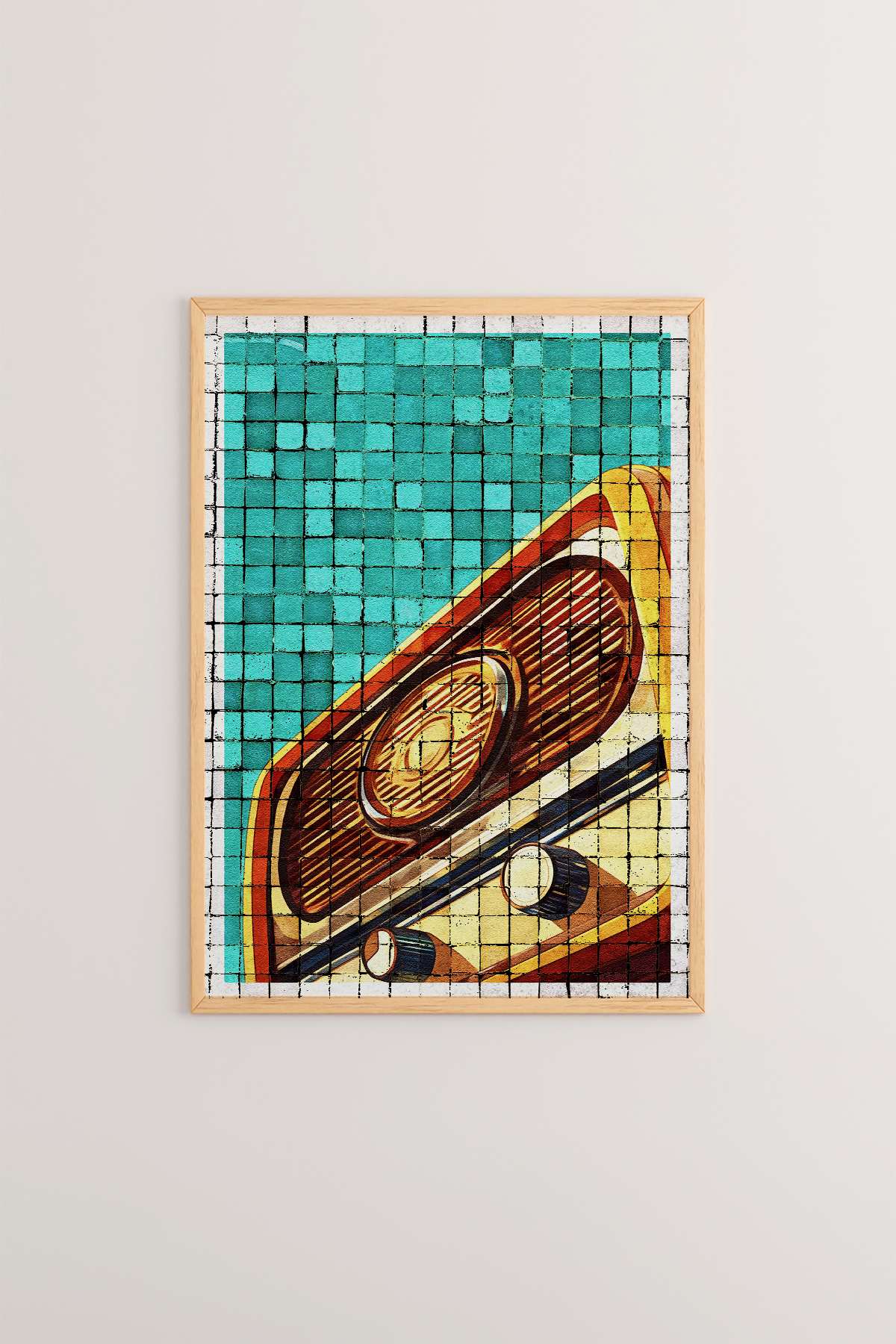 Quadro Decorativo Popmosaıc9 Multicolor - Pintura Emoldurada em Madeira Maciça 33x48cm