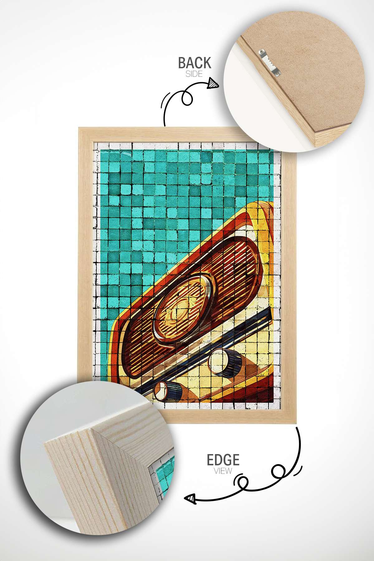 Quadro Decorativo Popmosaıc9 Multicolor - Pintura Emoldurada em Madeira Maciça 33x48cm