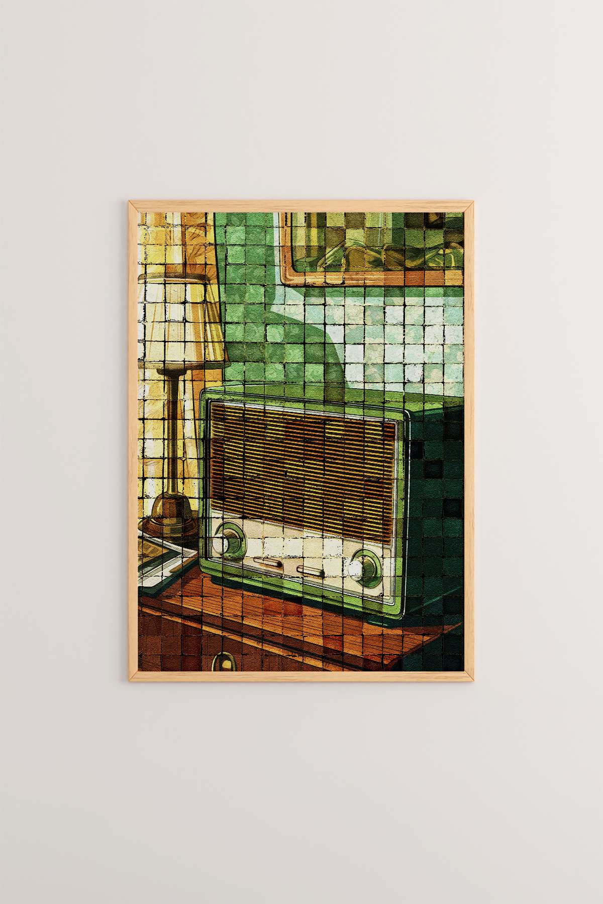 Quadro Decorativo Popmosaıc10 Multicolor - Pintura Emoldurada em Madeira Maciça 33x48cm