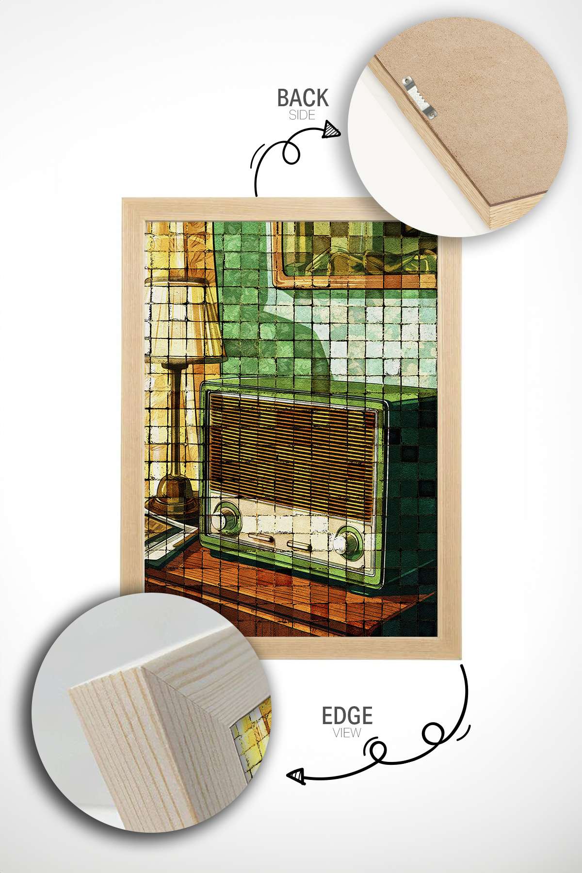 Quadro Decorativo Popmosaıc10 Multicolor - Pintura Emoldurada em Madeira Maciça 33x48cm