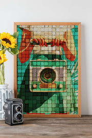 Quadro Decorativo Popmosaıc11 Multicolor - Pintura Emoldurada em Madeira Maciça 33x48cm