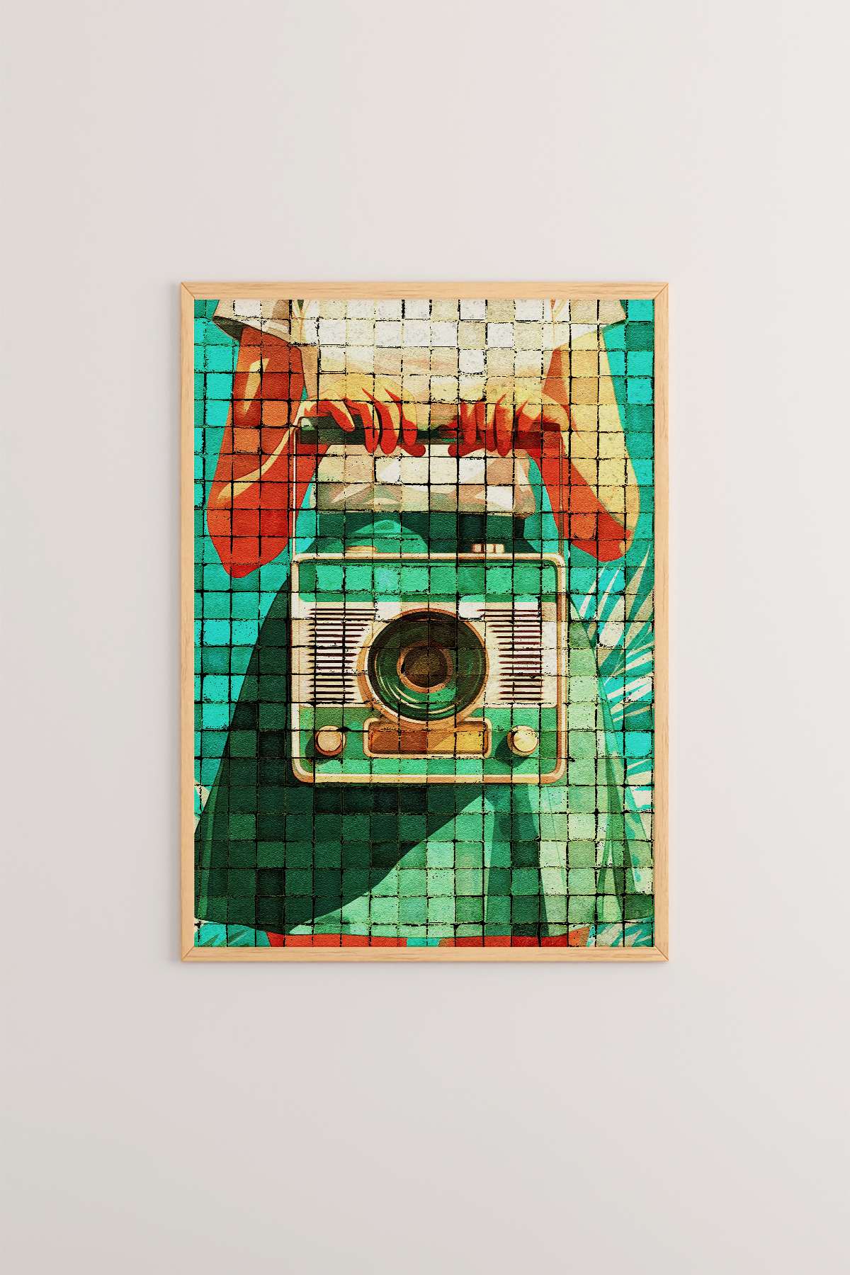 Quadro Decorativo Popmosaıc11 Multicolor - Pintura Emoldurada em Madeira Maciça 33x48cm